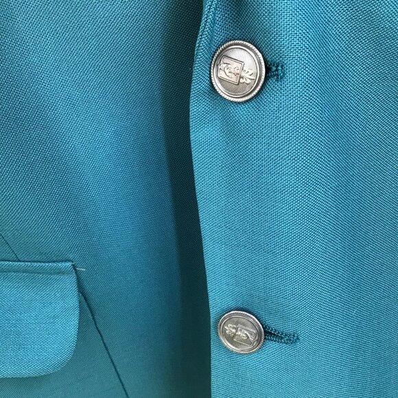 Vintage 46L Men's Teal Blue Blazer Jacket Vented Single Breasted Fully Lined - Picture 10 of 13